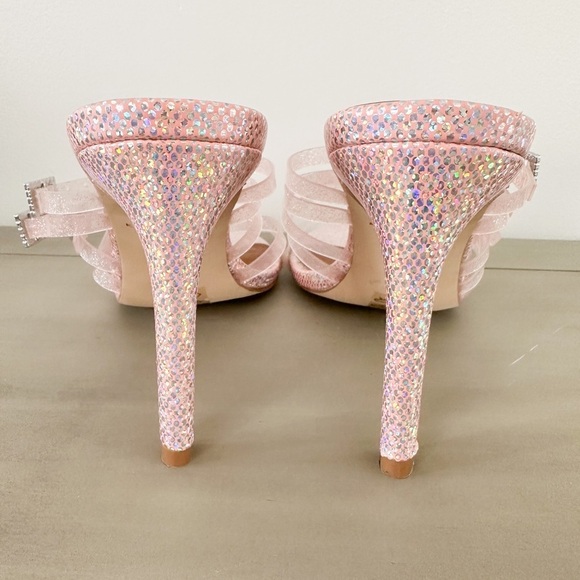 NEW Kurt Geiger London Pierra Vinyl Strap Embellished Buckle Dress Sandals pink - Picture 11 of 13